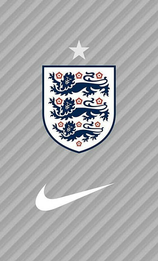 England Cricket 桌布 壁紙 — 英格蘭國家足球隊徽章，灰色斜紋背景上有三隻獅子和紅玫瑰，白色Nike勾勾和星星。