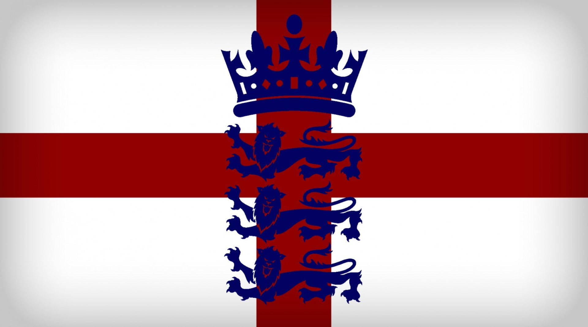 England Cricket 桌布 壁紙 — 英格蘭國旗以白色背景上的紅色十字架為基礎，上面有三隻戴皇冠的藍色獅子。