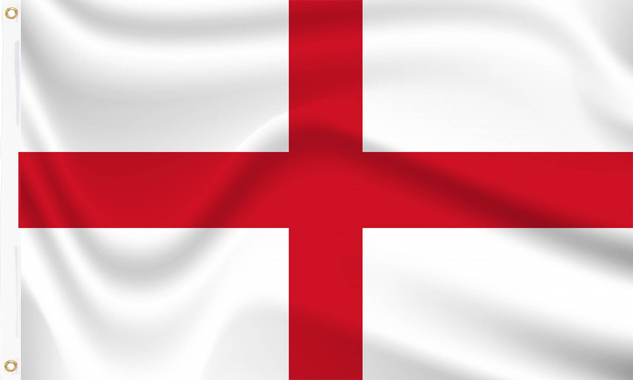England Flag 桌布 壁紙 — 英格蘭旗幟上白色布料帶有鮮明紅色十字，在風中動態飄揚。