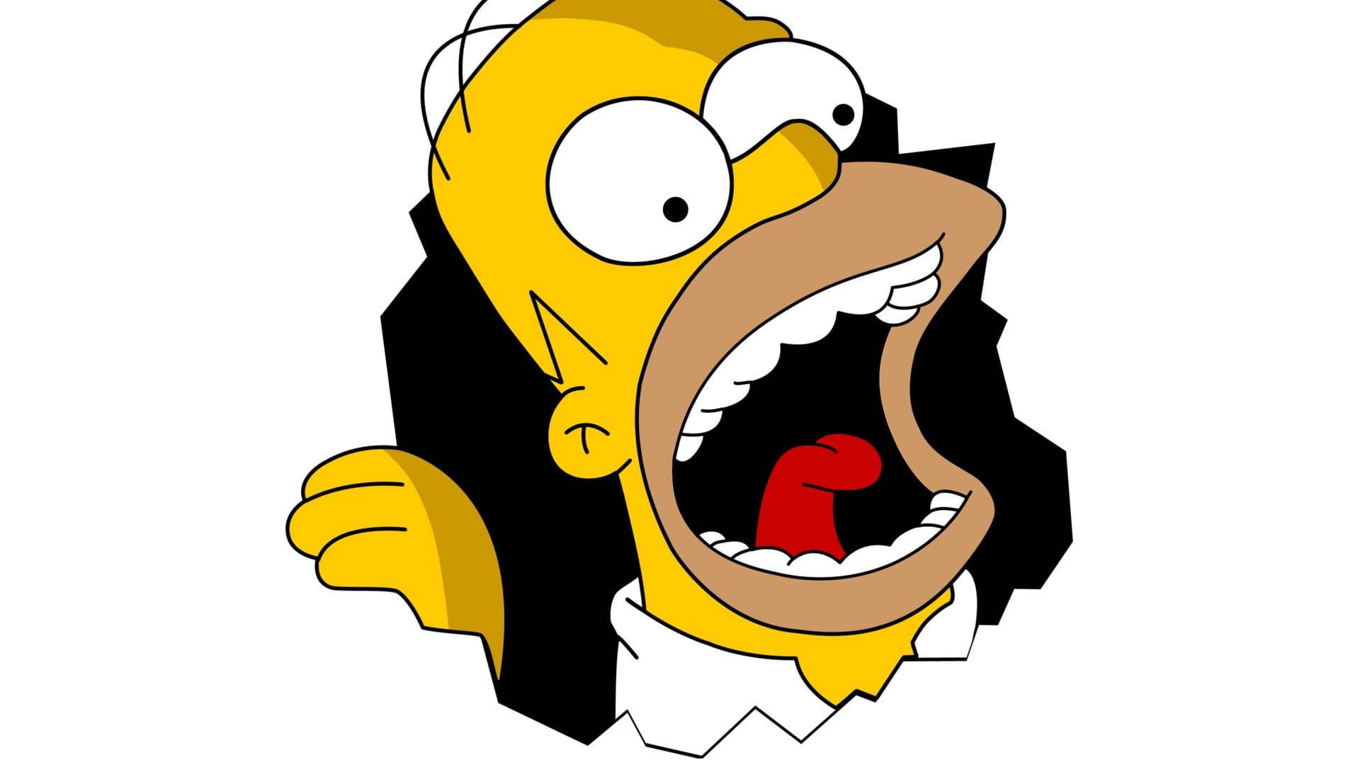 homer 桌布 壁紙 — 荷馬·辛普森以震驚的表情和張開的大嘴衝破牆壁。