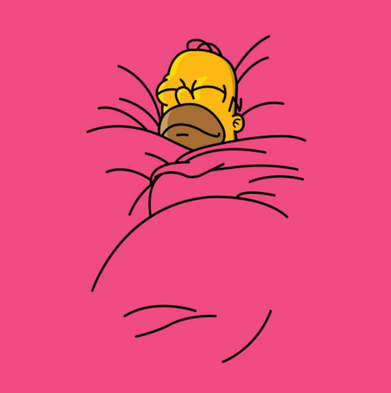 Homer Simpson 桌布 壁紙 — 荷馬·辛普森在粉紅色毯子下閉著眼睛，神情放鬆，安詳地睡著。