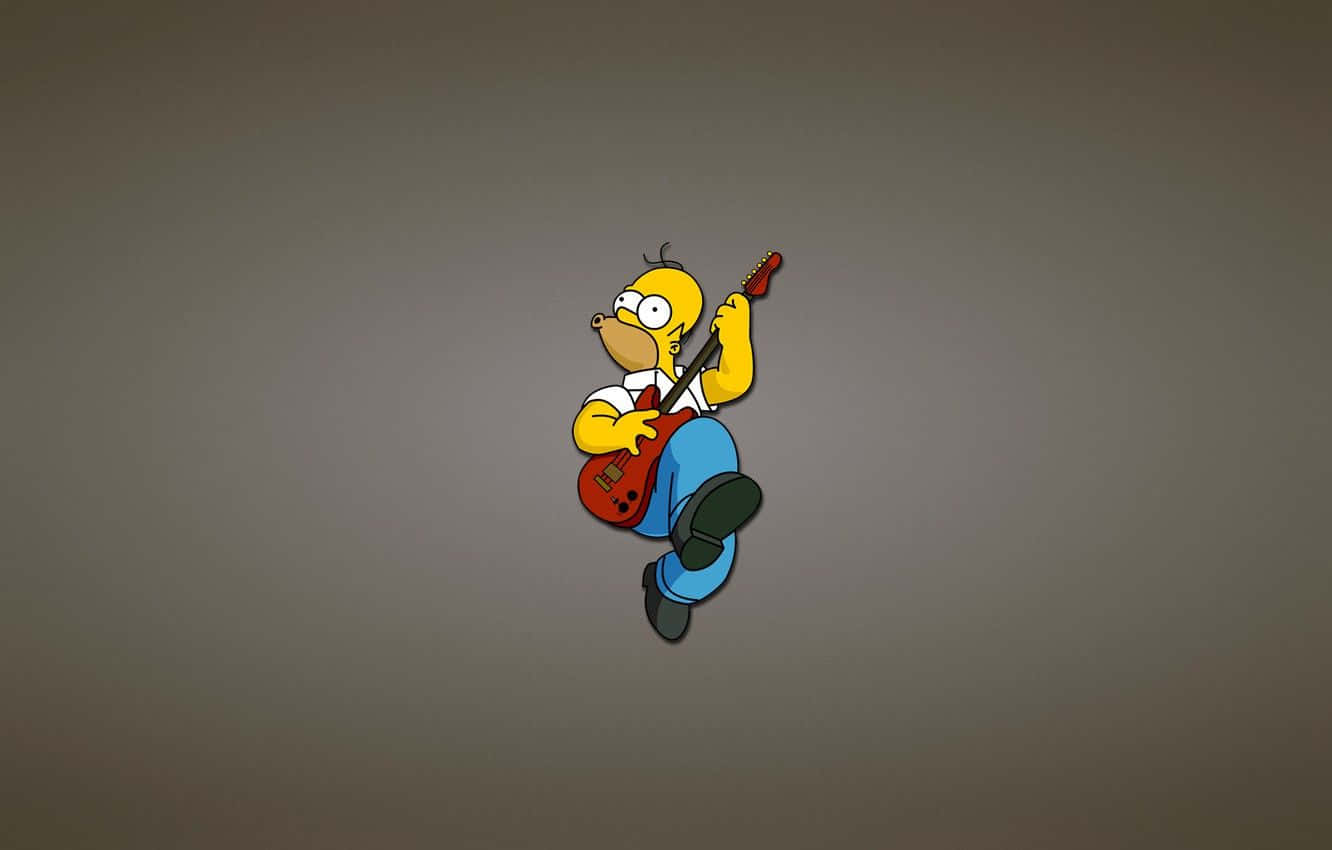 Funny Simpsons 桌布 壁紙 — 荷馬·辛普森在純灰色背景前充滿活力地彈奏紅色電吉他。