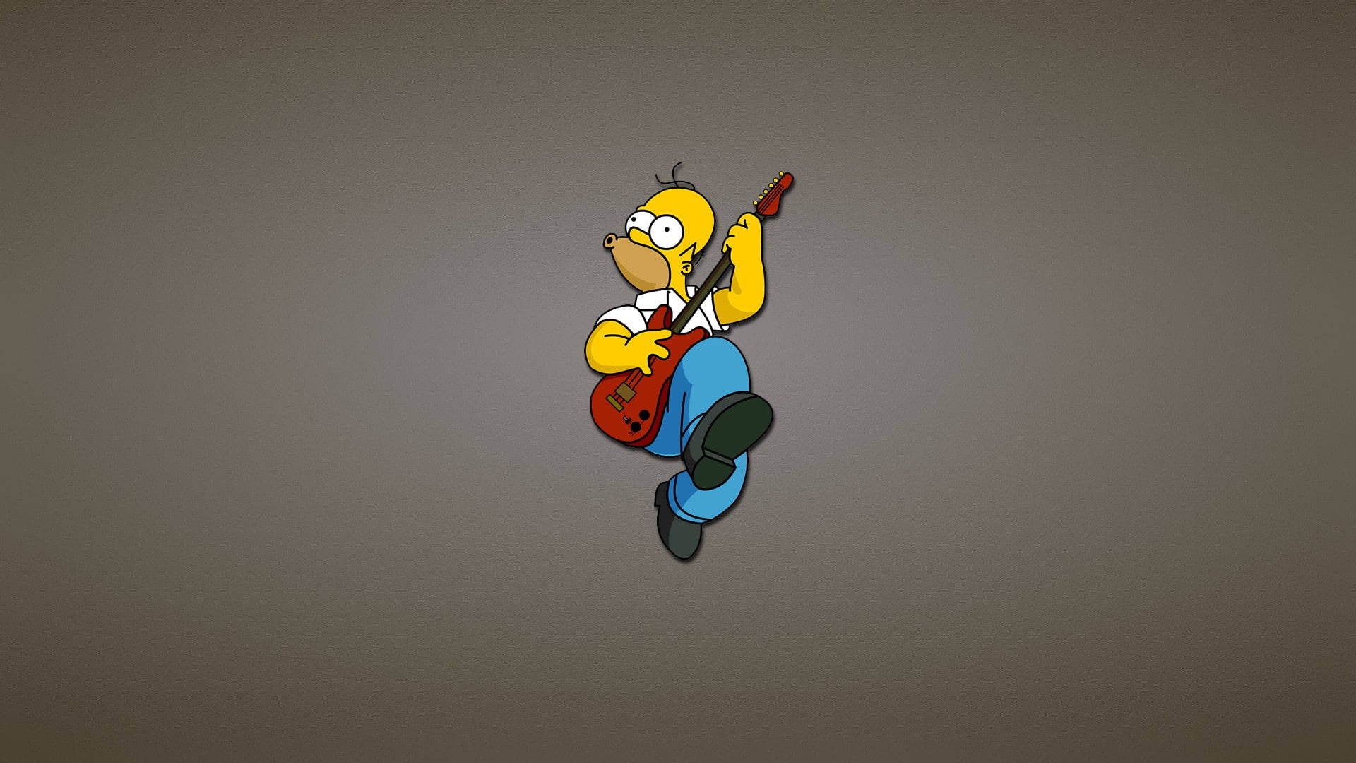 homer 桌布 壁紙 — 荷馬·辛普森在純灰色背景前充滿活力地彈奏紅色電吉他。