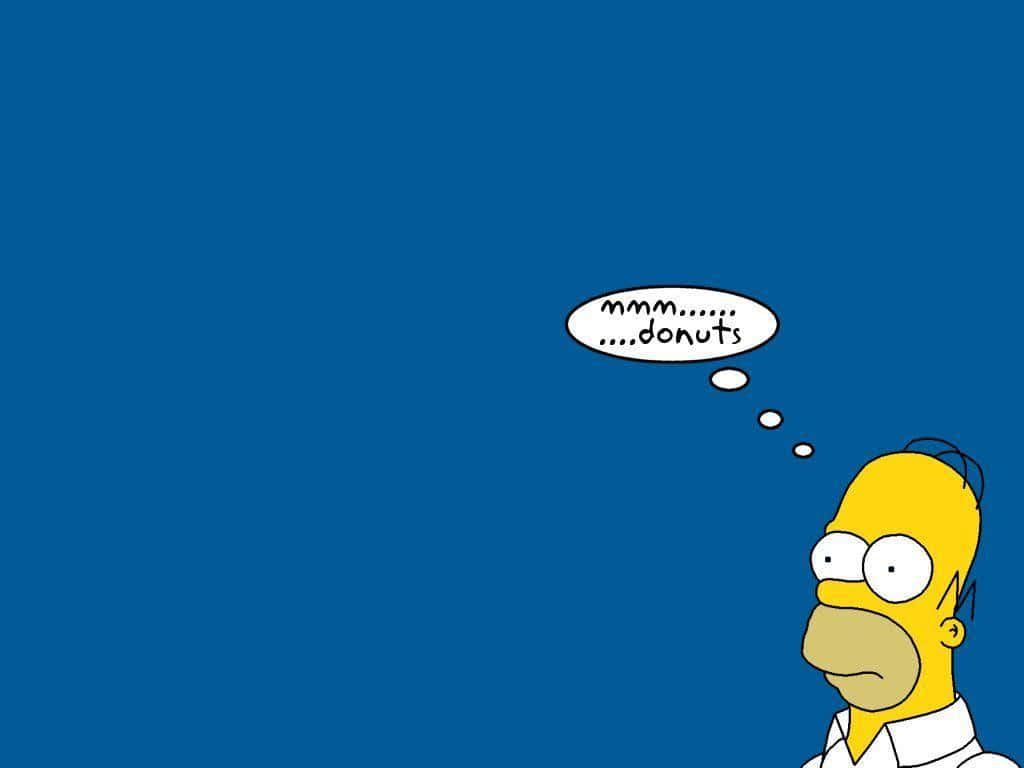 Simpsons Aesthetic 桌布 壁紙 — 荷馬·辛普森在純藍色背景上幻想著甜甜圈，並帶有思想泡泡。