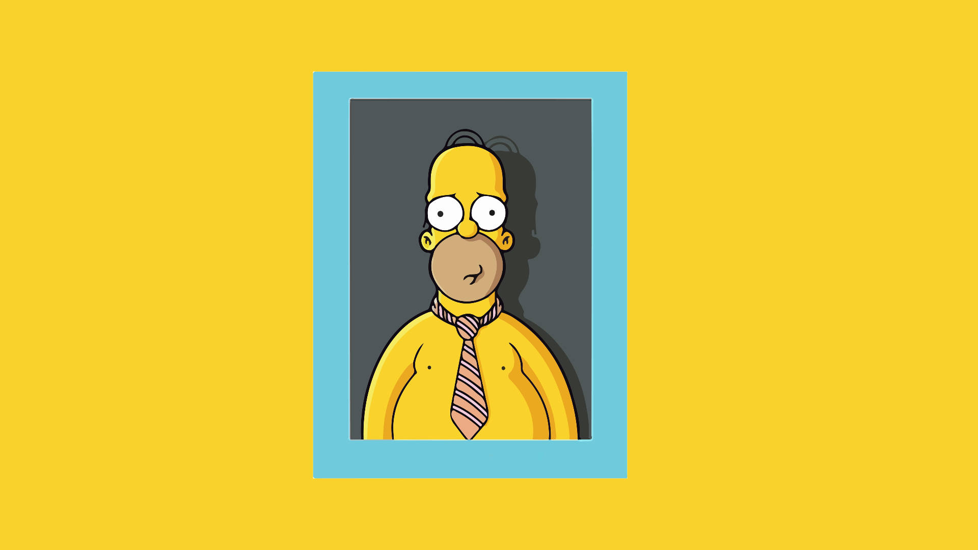 homer 桌布 壁紙 — 荷馬·辛普森在藍色畫框內的黃色背景上的裱框肖像。