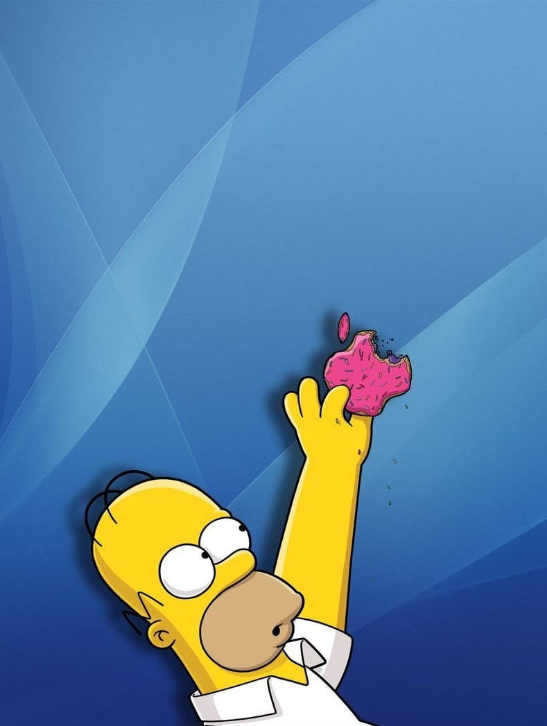 homer 桌布 壁紙 — 荷馬·辛普森帶著喜悅的表情伸手去抓一個粉紅色糖霜甜甜圈，背景是藍色漸變。