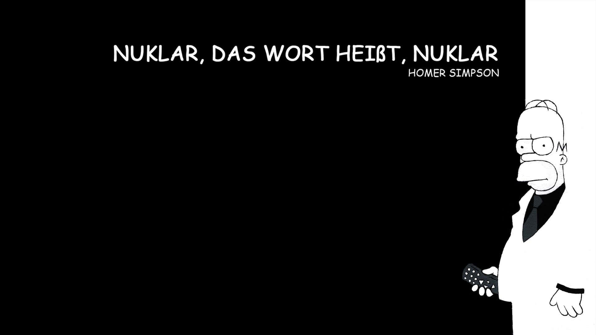 Funny Simpsons 桌布 壁紙 — 荷馬·辛普森身穿白色西裝，在純黑色背景前手持遙控器，上有粗體白色德文文字。