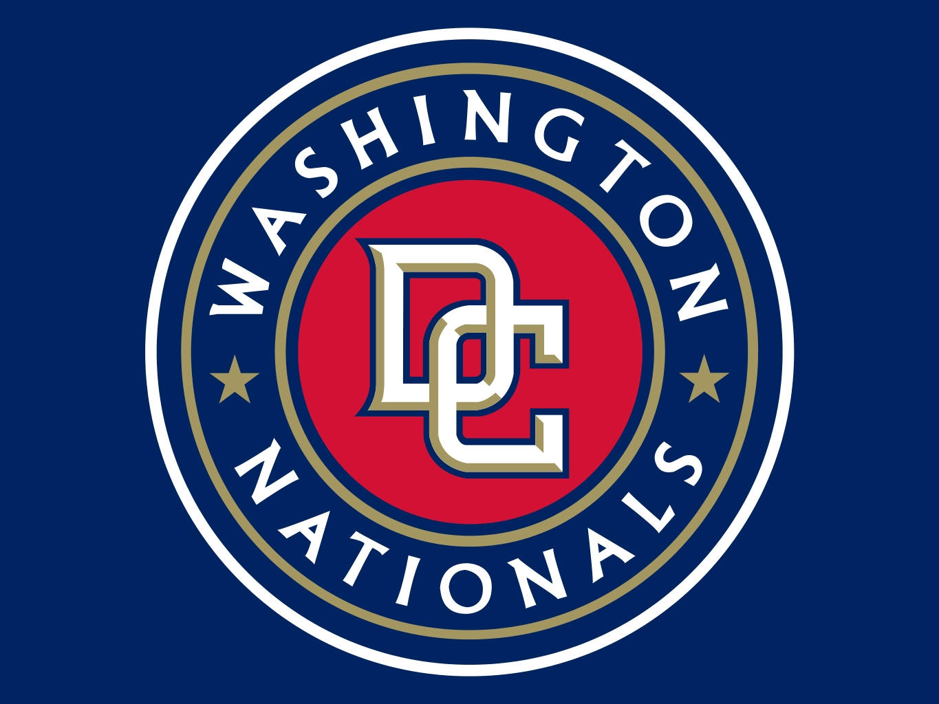 Nationals 桌布 壁紙 — 華盛頓國民棒球隊標誌，紅色圓圈內有交織的DC字母，背景為海軍藍。