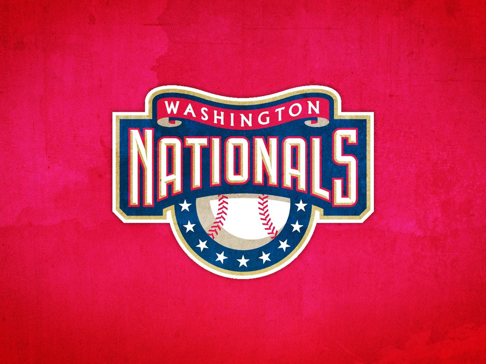 Nationals 桌布 壁紙 — 華盛頓國民隊棒球標誌居中於帶有星星和棒球設計的紋理紅色背景上。