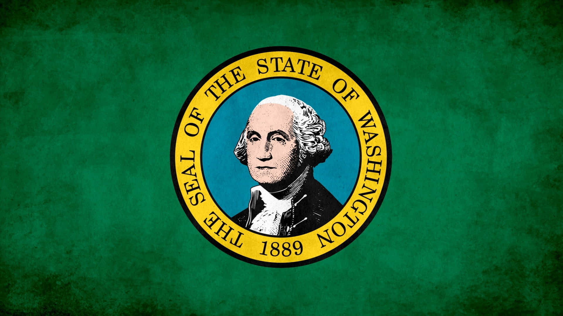 George Washington 桌布 壁紙 — 華盛頓州官方印章，在帶有紋理的綠色背景上展示喬治·華盛頓的肖像。