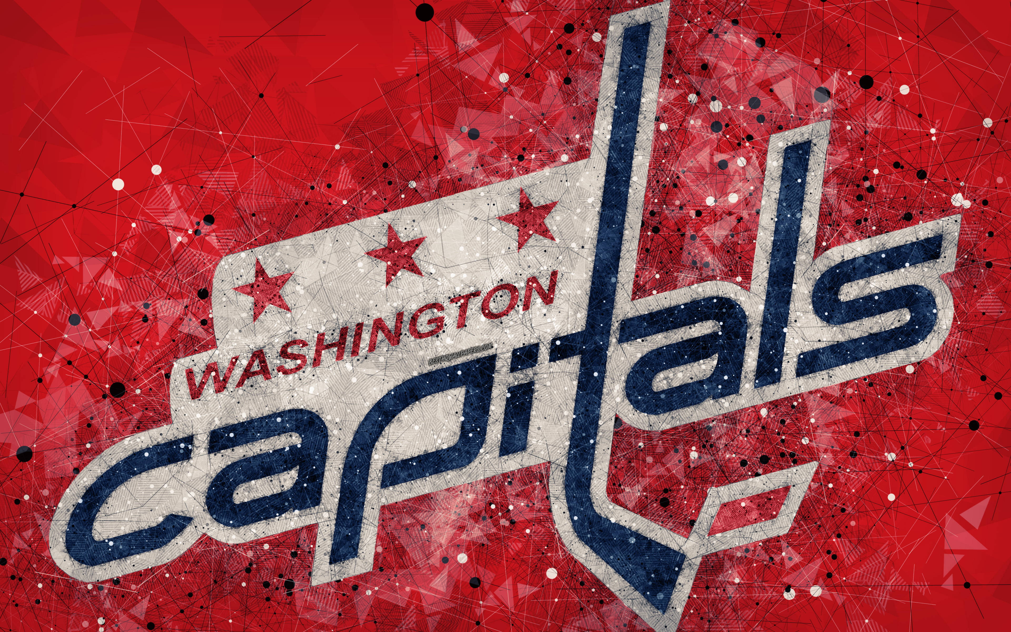 Washington Capitals 桌布 壁紙 — 華盛頓首都隊標誌，帶有磨損紋理和帶斑點的紅色幾何背景。