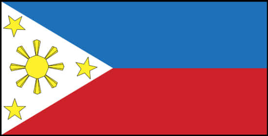 Flag Of The Philippines 桌布 壁紙 — 菲律賓國旗有一個藍色區域，內有一個白色三角形，包含一個金色太陽和三顆星星，邊緣有紅色和白色條紋。