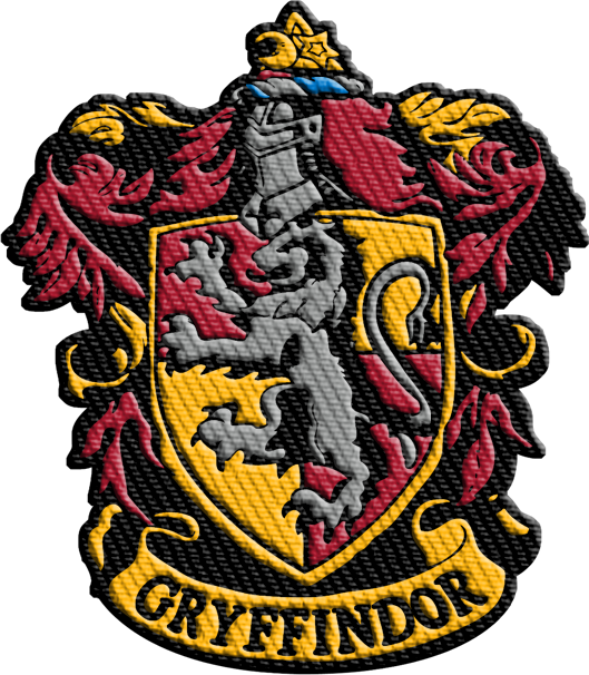 葛來分多 桌布 壁紙 — 葛萊芬多學院徽章，盾牌上有一隻躍立的獅子，背景為有紋理的紅色、黃色和黑色。