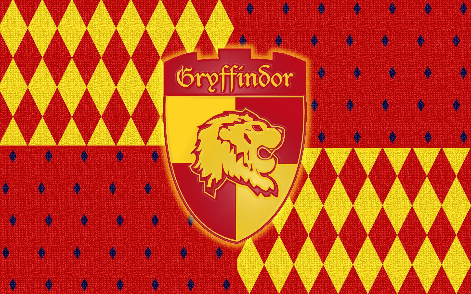 Gryffindor 桌布 壁紙 — 葛萊芬多學院徽章，紅金菱形圖案背景上有一隻咆哮的獅子。