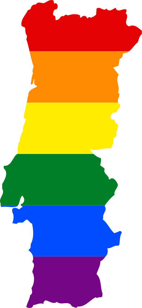 Map 桌布 壁紙 — 葡萄牙地圖，填充水平彩虹條紋，代表LGBTQ+驕傲。