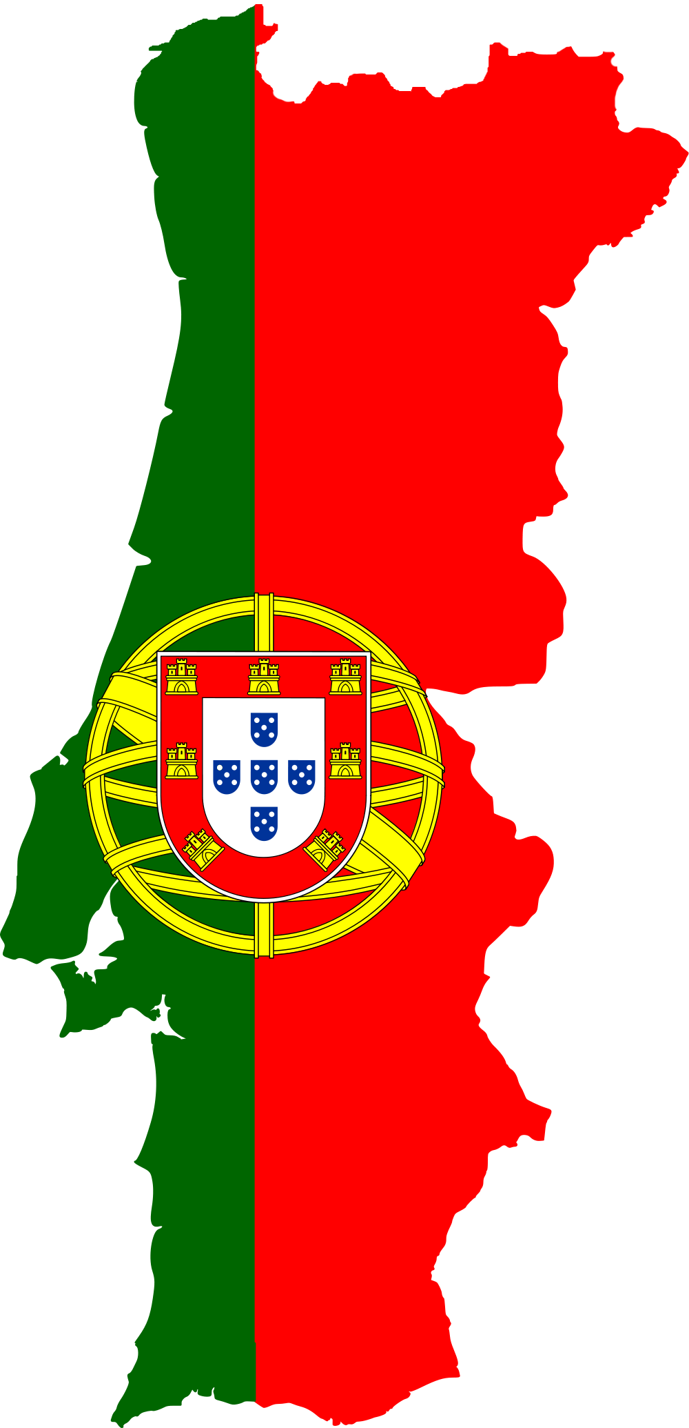 Portugal 桌布 壁紙 — 葡萄牙地圖輪廓，中央填充其國旗顏色和國徽。