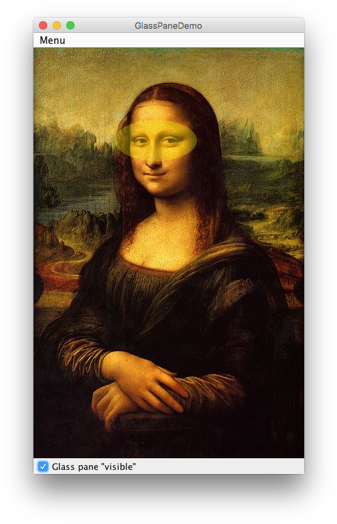 Mona 桌布 壁紙 — 蒙娜麗莎畫作顯示在帶有玻璃面板覆蓋層和選單列的 macOS 視窗中。