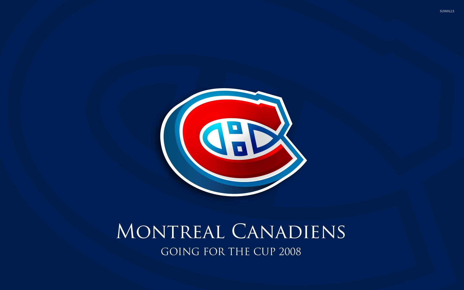 Canadiens 桌布 壁紙 — 蒙特婁加拿大人隊標誌居中於深藍色漩渦背景上，下方有球隊口號。