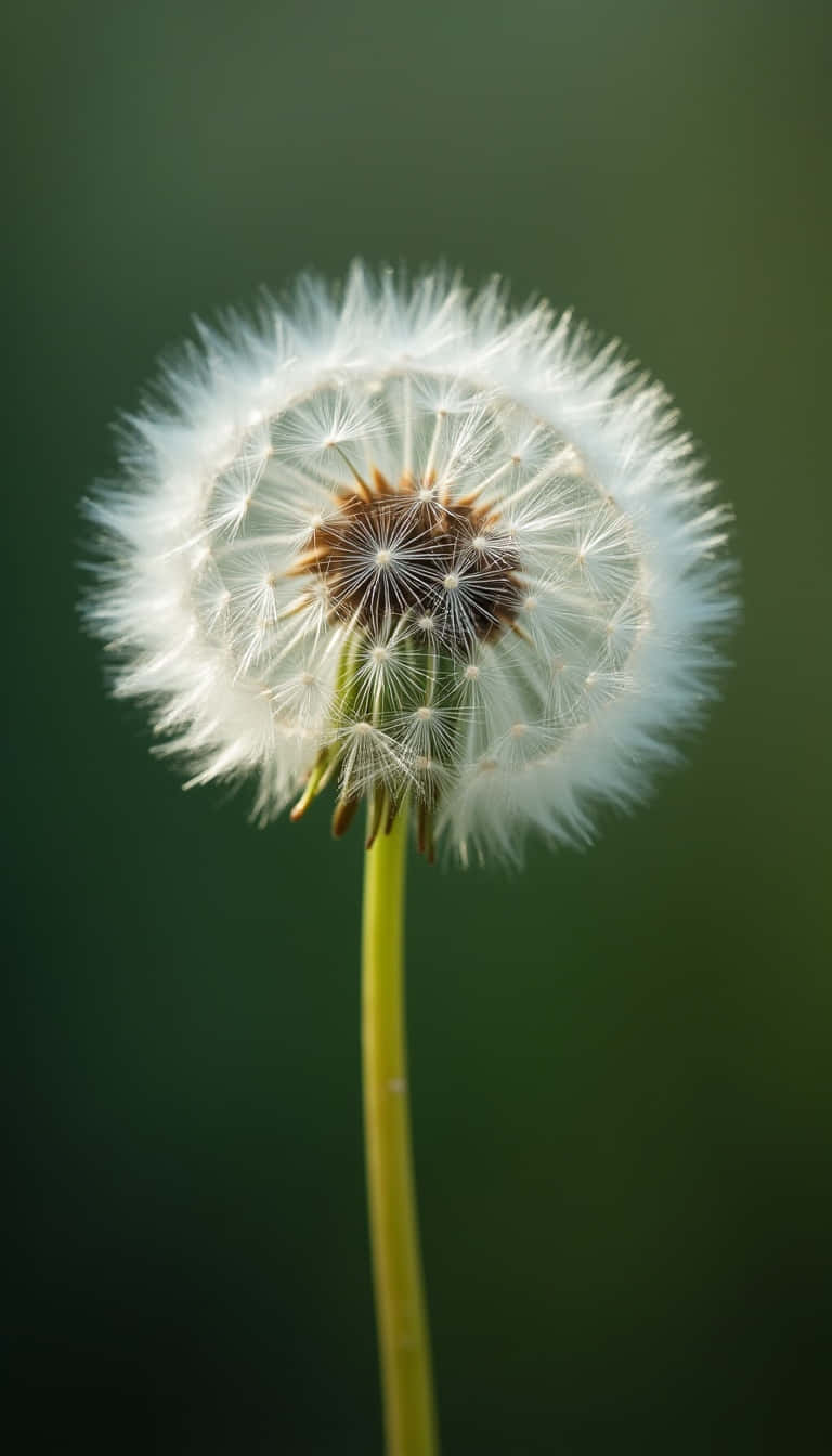 Flower 壁紙 — 蒲公英種子頭的近距離特寫，帶有精緻的白色絨毛，背景為柔和的綠色。