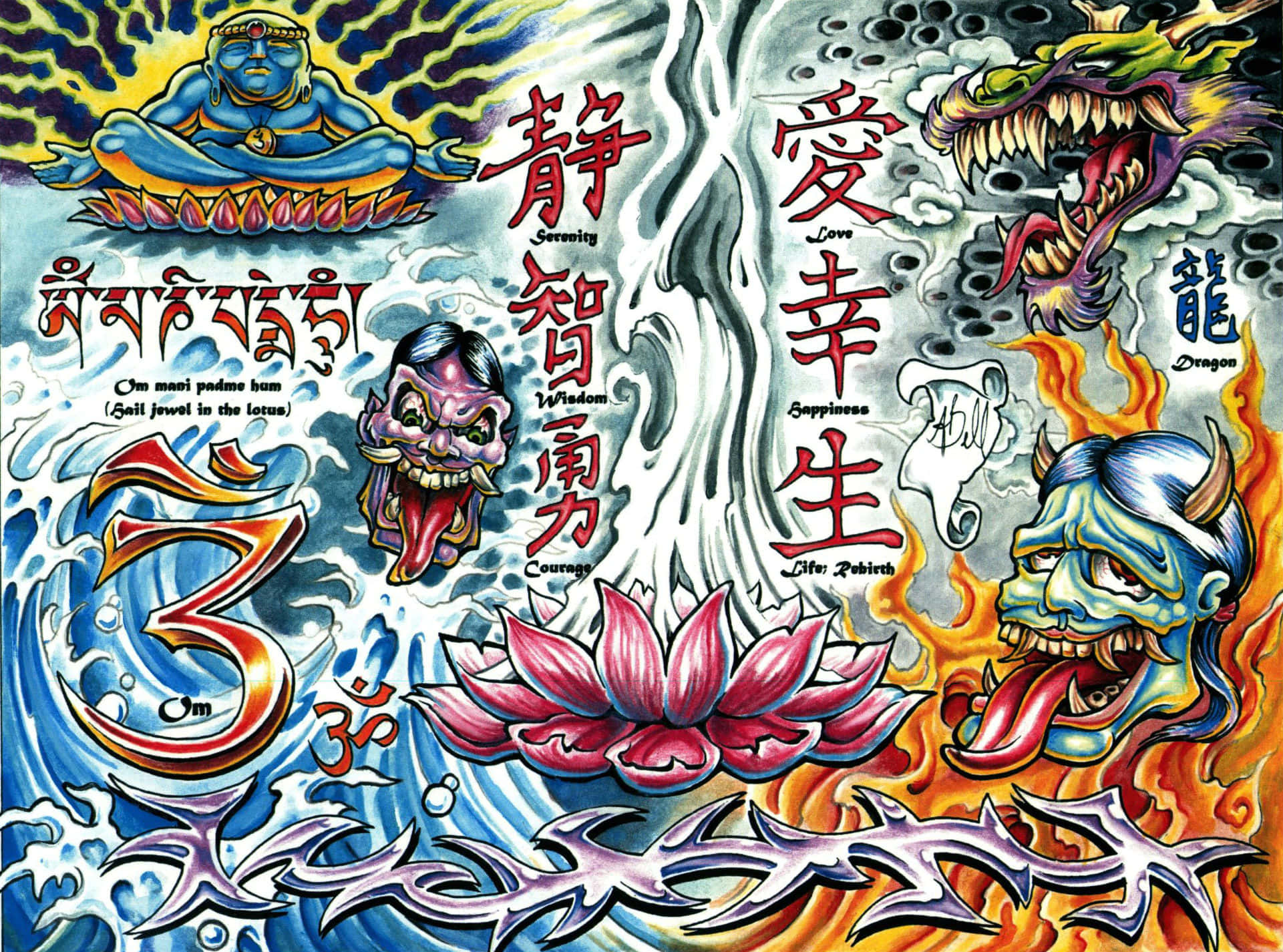 蓮花與龍的刺青 壁紙
