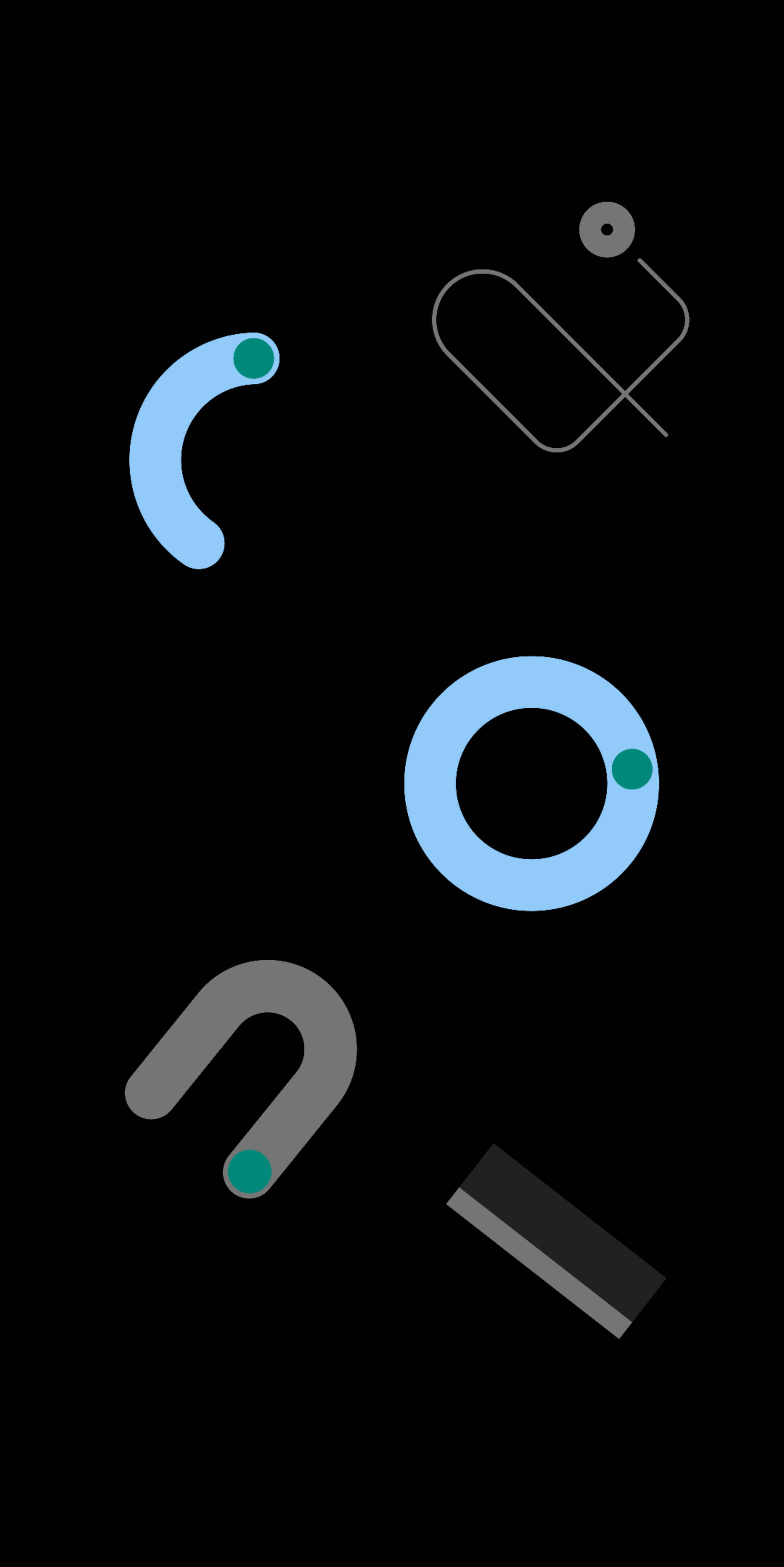 Shapes 桌布 壁紙 — 藍灰色和藍綠色的極簡抽象形狀在純黑色背景上漂浮。