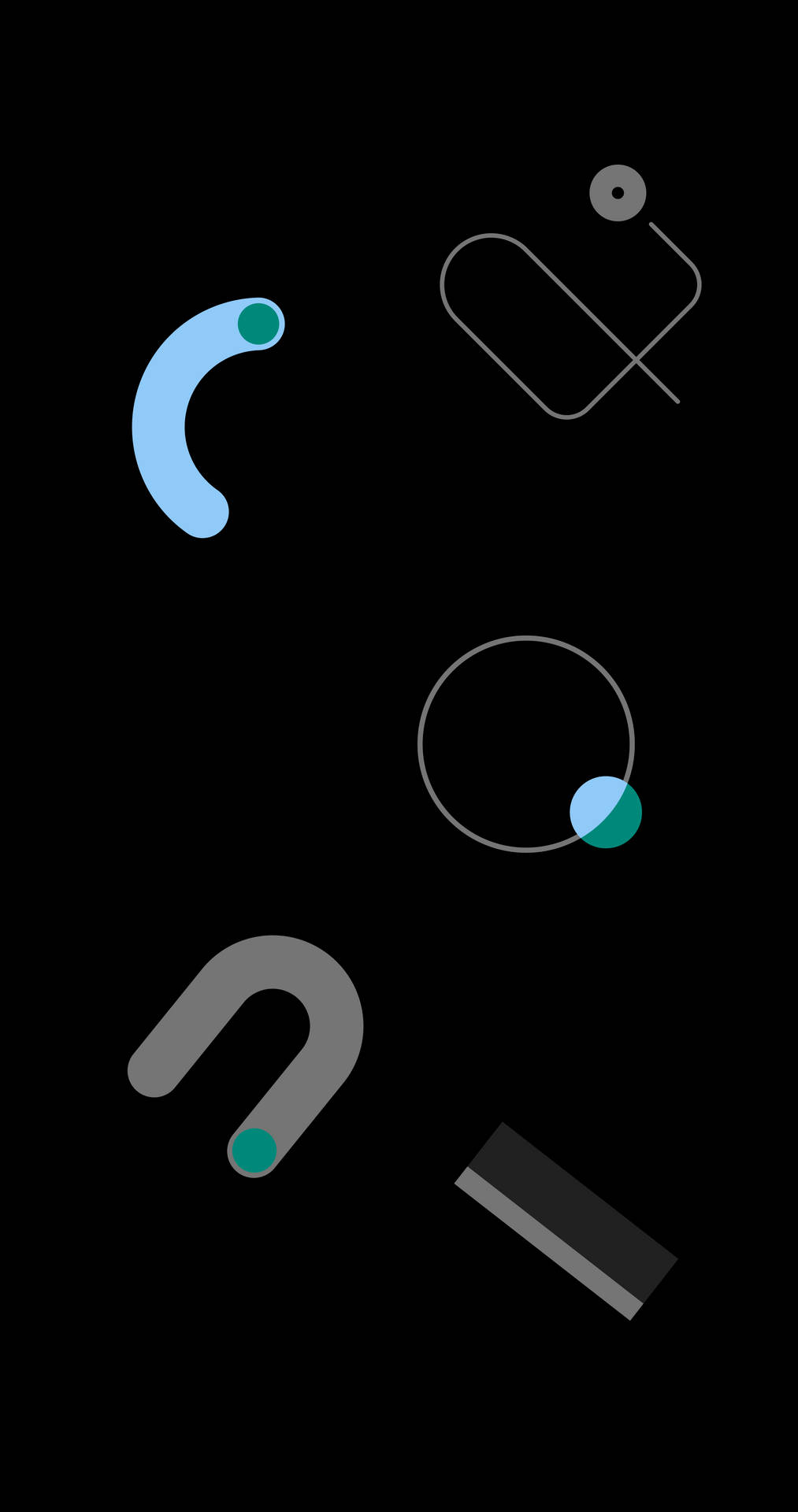 漂浮在黑色背景上的藍灰色和藍綠色幾何形狀 — Google pixel 壁紙
