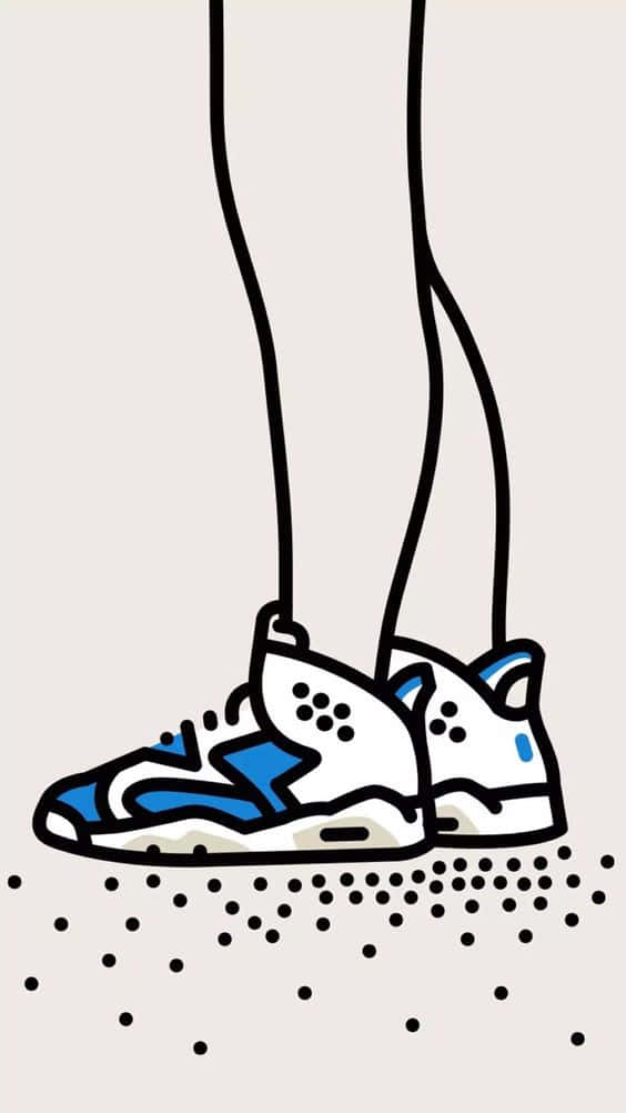 Sneaker 桌布 壁紙 — 藍白運動鞋踩在點狀地面上的風格化腿部插圖。