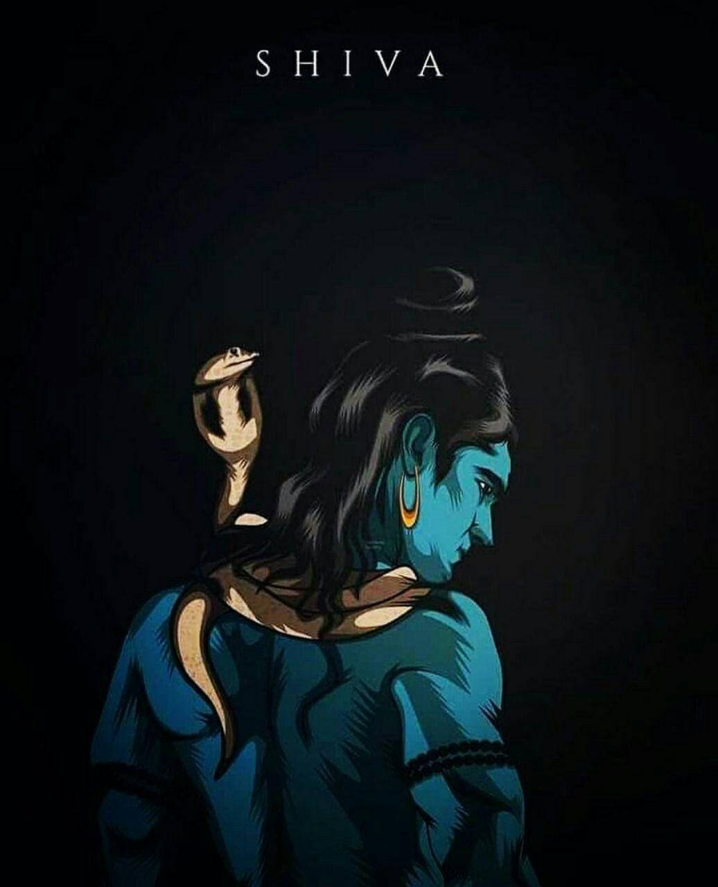 濕婆神 桌布 壁紙 — 藍皮膚印度教神祇濕婆側面像，脖子上纏繞著眼鏡蛇，背景為黑色。