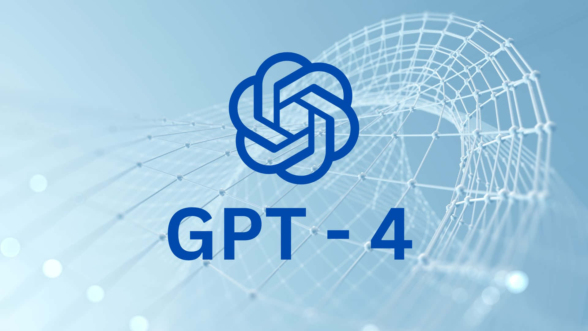 Gpt-4 桌布 壁紙 — 藍色 GPT-4 標誌居中，置於未來風格的線框隧道中，帶有發光節點，背景為柔和漸變色。
