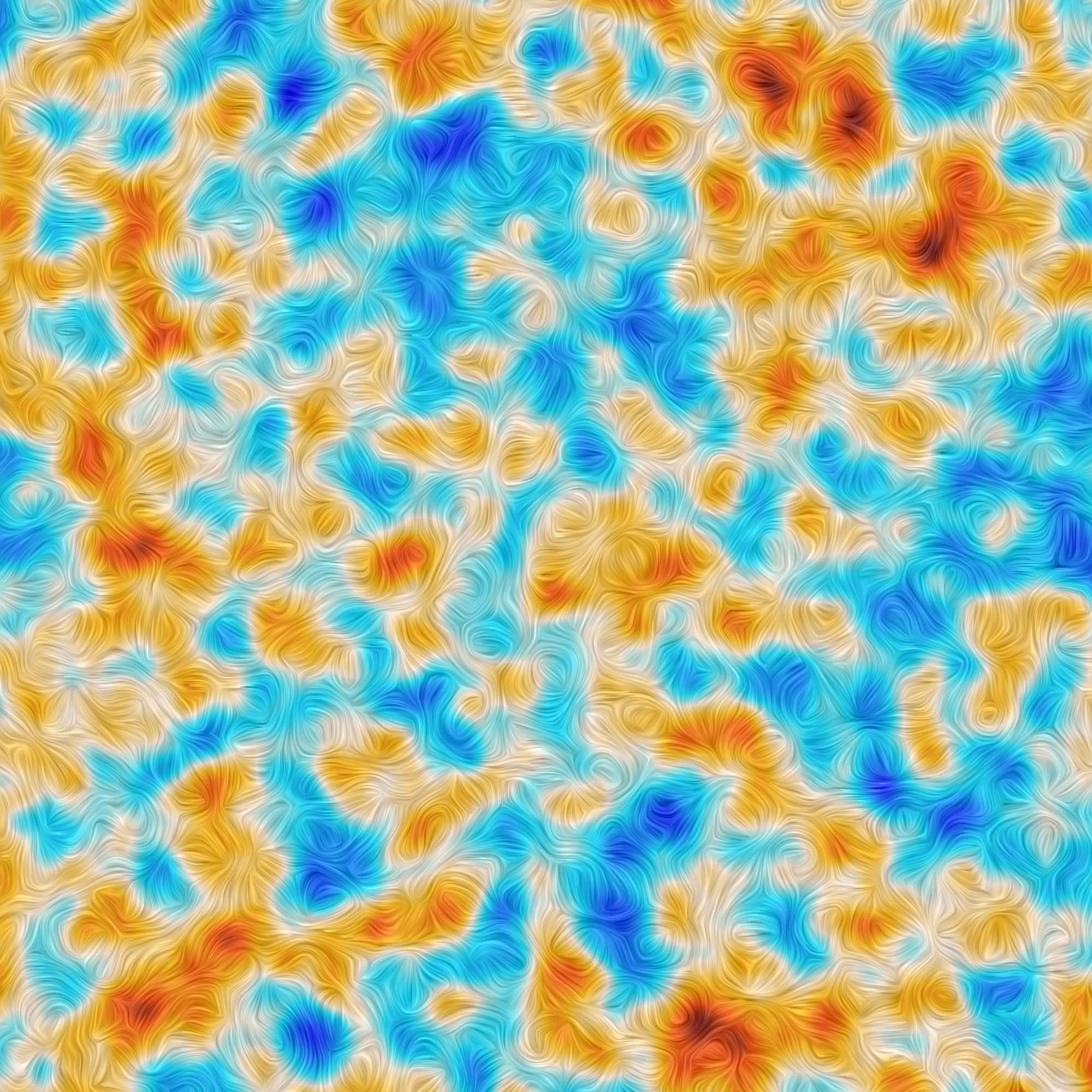 Radiation 桌布 壁紙 — 藍色、橙色和白色的鮮豔抽象漩渦在整個畫面中營造出動態流動的圖案。
