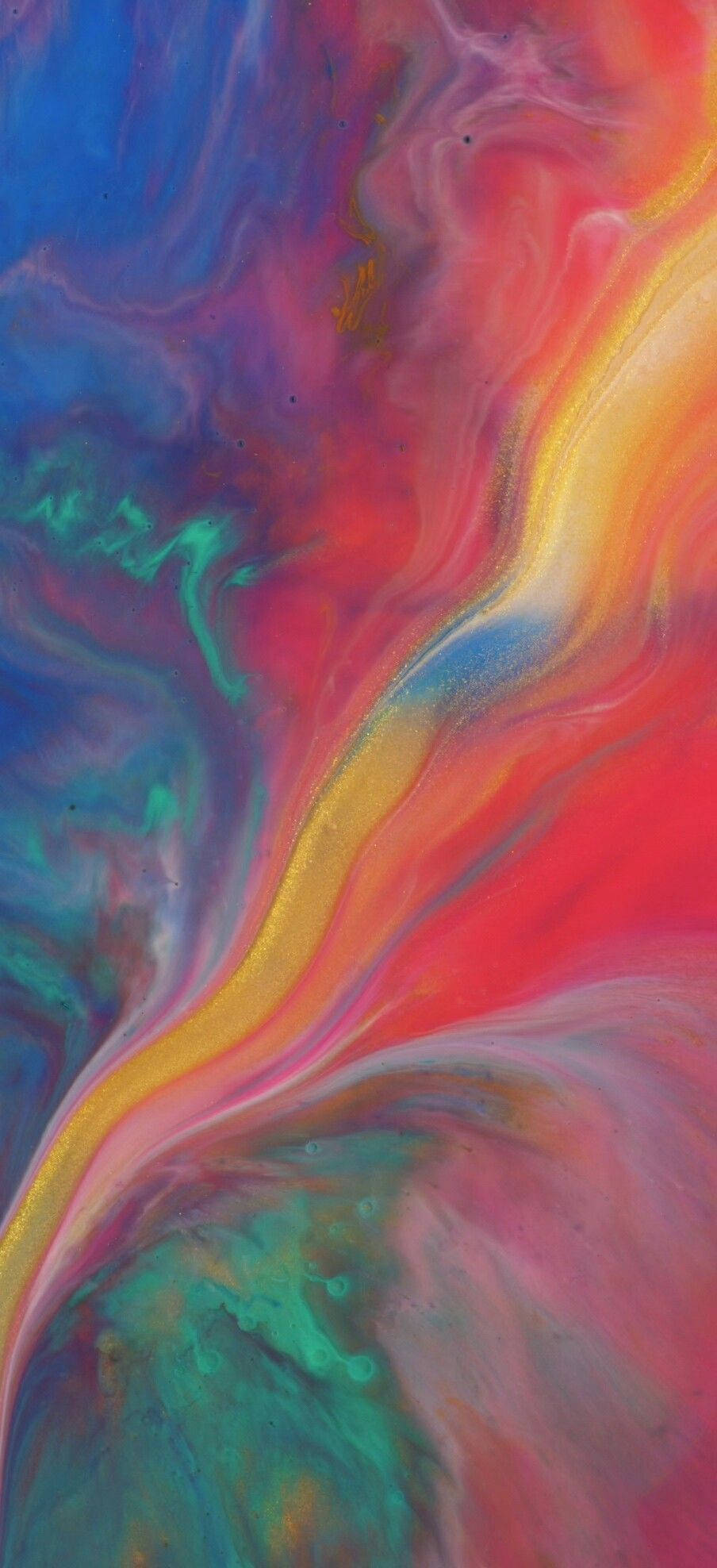 Multicolor 桌布 壁紙 — 藍色、紅色、黃色和藍綠色的鮮豔漩渦色彩在動態流動的抽象圖案中融合在一起。