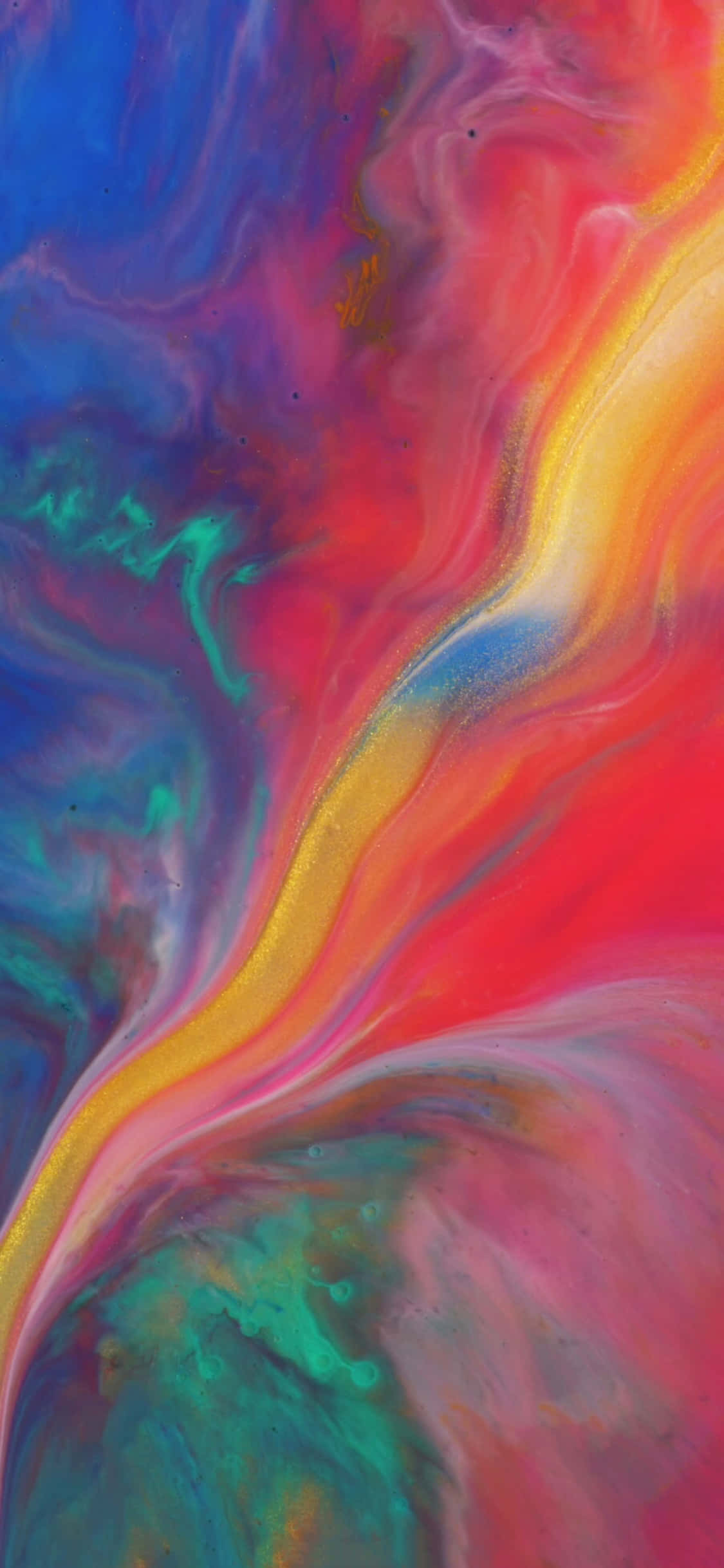 Colorful iPhone 桌布 壁紙 — 藍色、紅色、黃色和藍綠色的鮮豔漩渦色彩在動態抽象流體運動中融合。