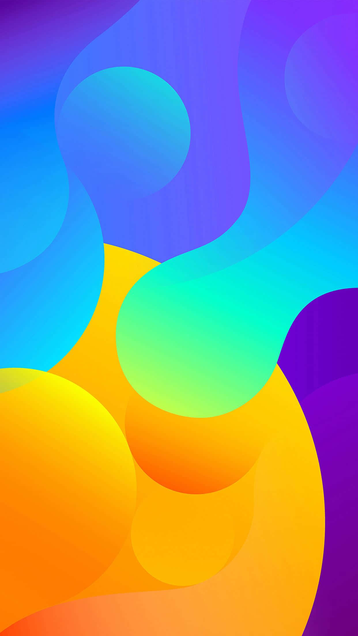 Color Phone 桌布 壁紙 — 藍色、紫色和橙色的流動漸變中充滿活力的抽象形狀，創造出動態的數位藝術作品。