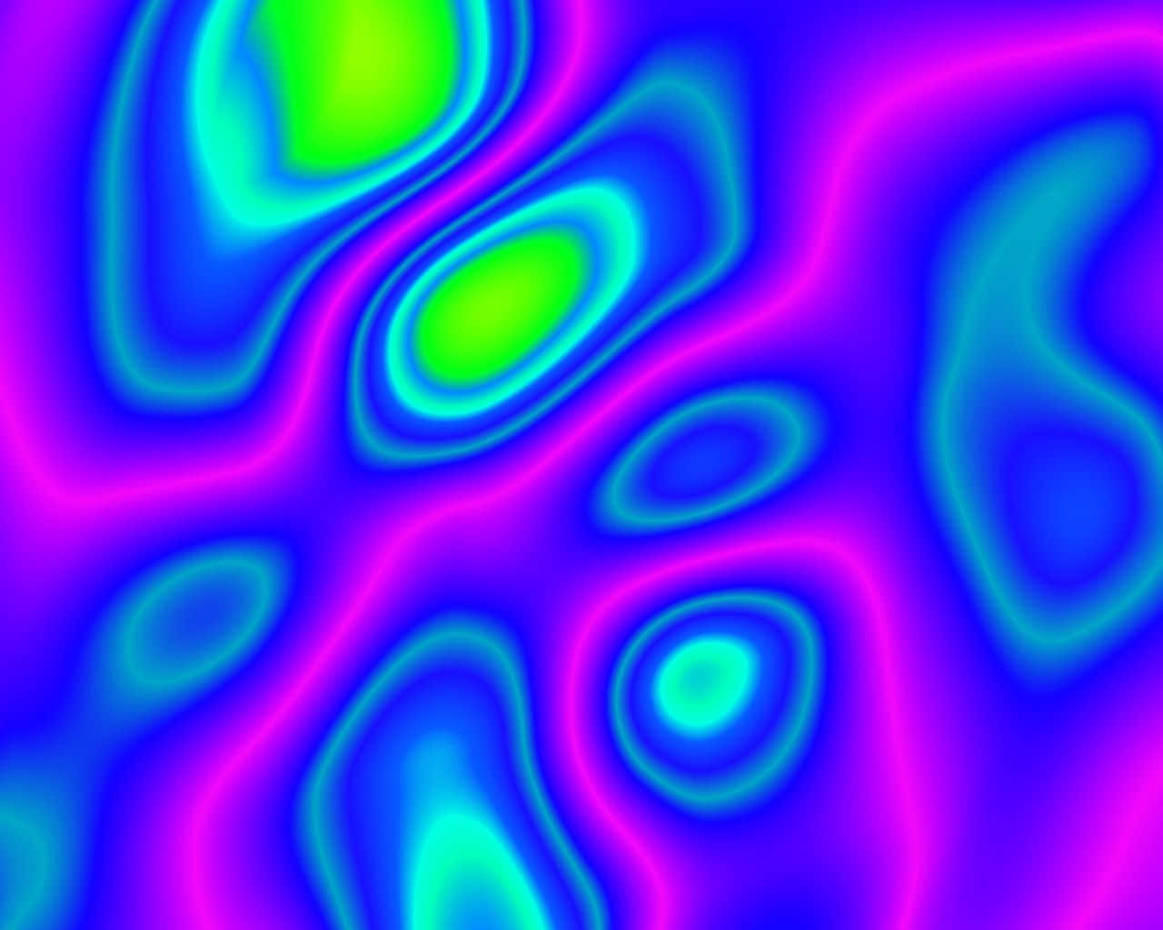 Cute Neon 桌布 壁紙 — 藍色、紫色和綠色的鮮豔霓虹抽象波浪以平滑發光的輪廓流動。