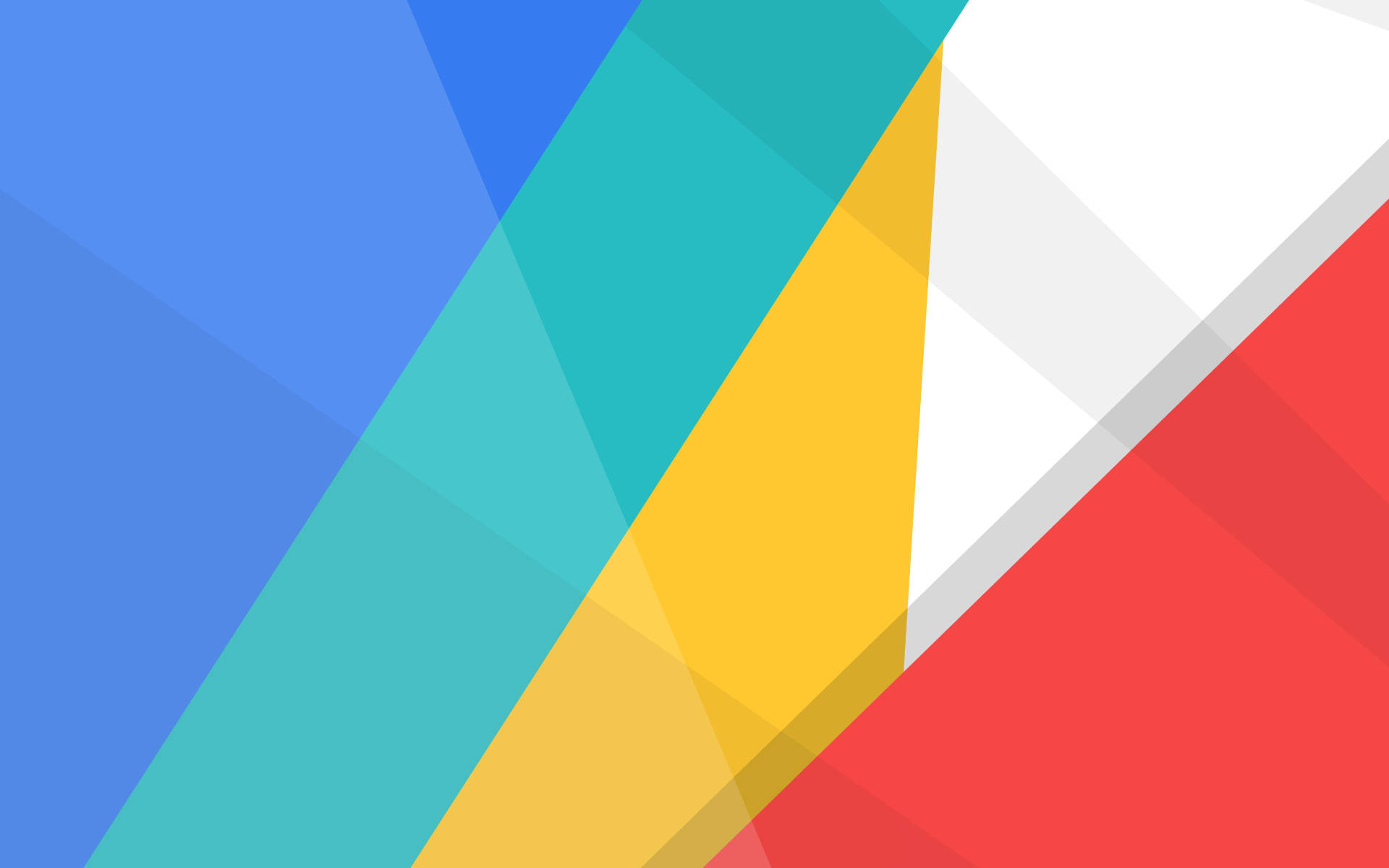 Android Material Design 桌布 壁紙 — 藍色、青綠色、黃色、白色和紅色的鮮豔幾何對角線，創造出大膽的現代抽象構圖。