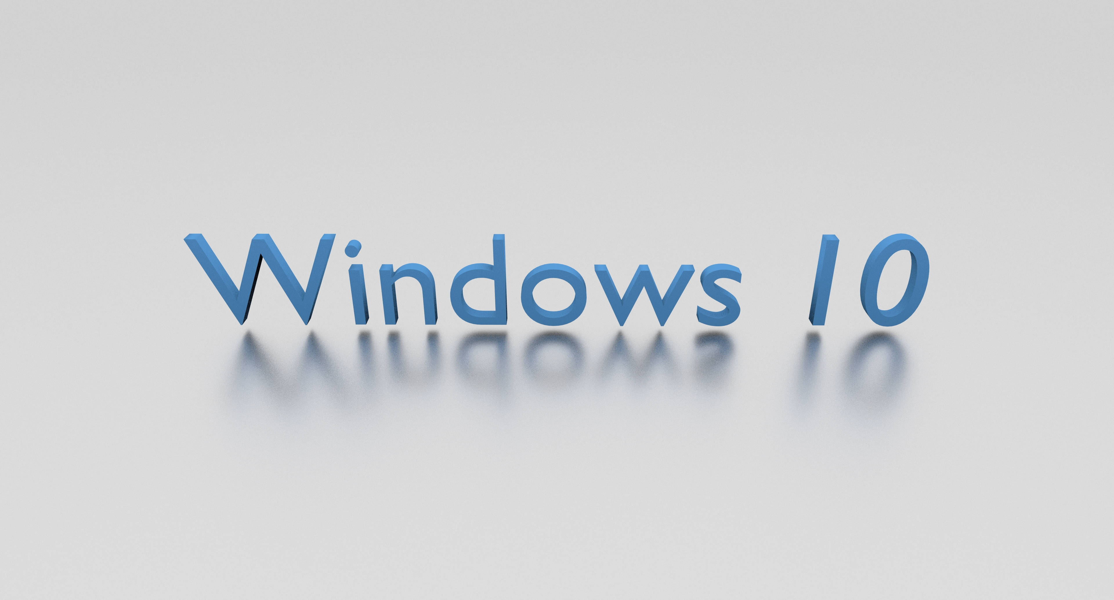Windows 10 高畫質 桌布 壁紙 — 藍色3D Windows 10文字在淺灰色表面上帶有反射效果。
