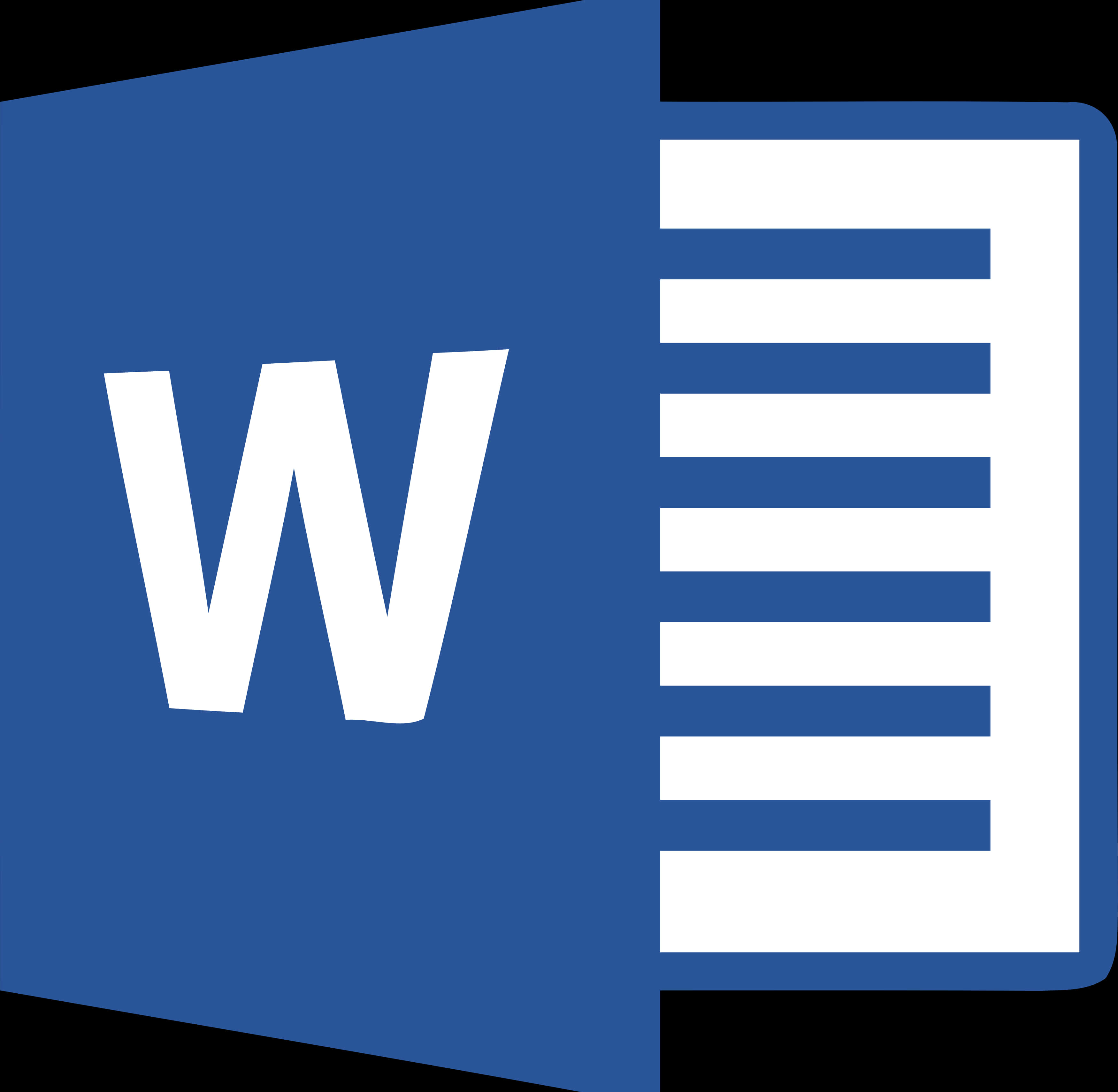 microsoft 桌布 壁紙 — 藍色Microsoft Word標誌，帶有白色「W」和文件圖示，背景為黑色。