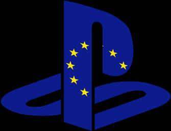 Playstation Logo 桌布 壁紙 — 藍色PlayStation標誌，黑色背景上疊加歐盟旗幟的黃色星星。