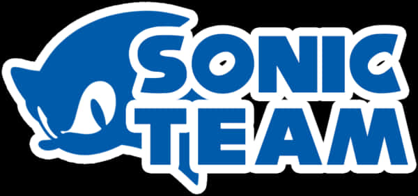 Sonic Logo 桌布 壁紙 — 藍色Sonic Team標誌，帶有風格化刺蝟剪影和粗體文字，背景為黑色。