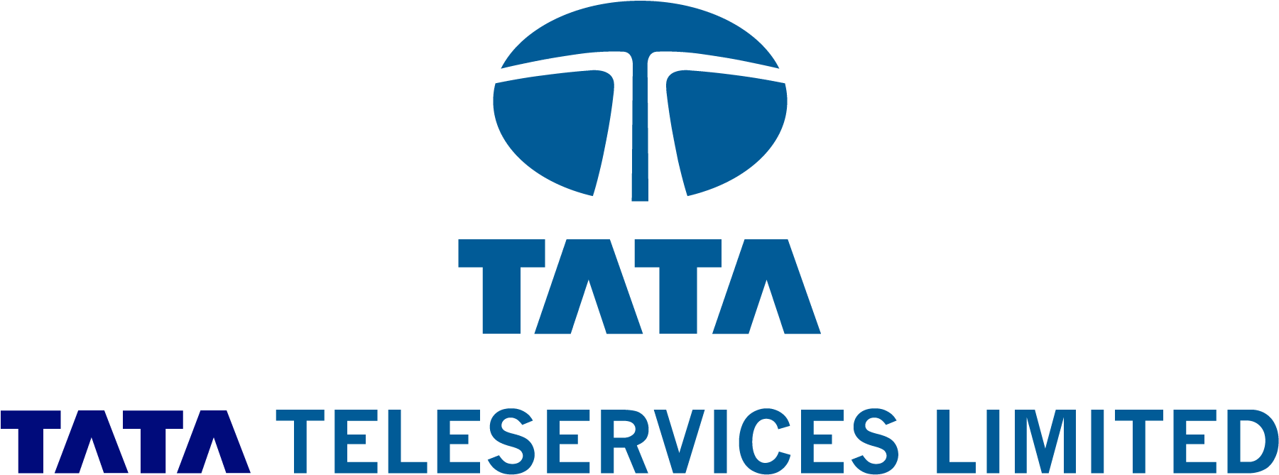 Tata Logo 桌布 壁紙 — 藍色Tata Teleservices Limited標誌，黑色背景，粗體無襯線字體。