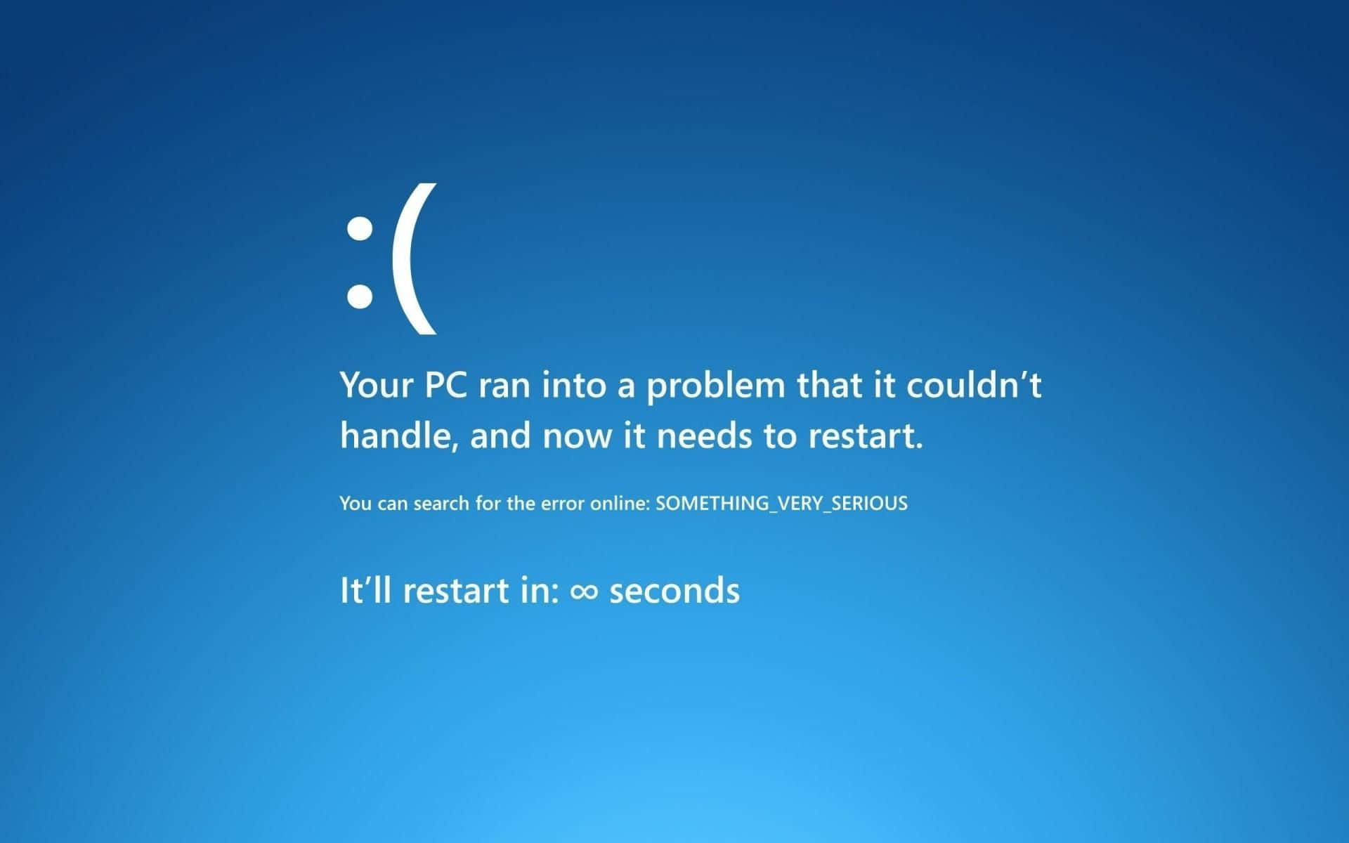 Funny Lock Screen 桌布 壁紙 — 藍色Windows藍色死亡畫面，帶有悲傷表情文字錯誤訊息，表示電腦需要重新啟動。