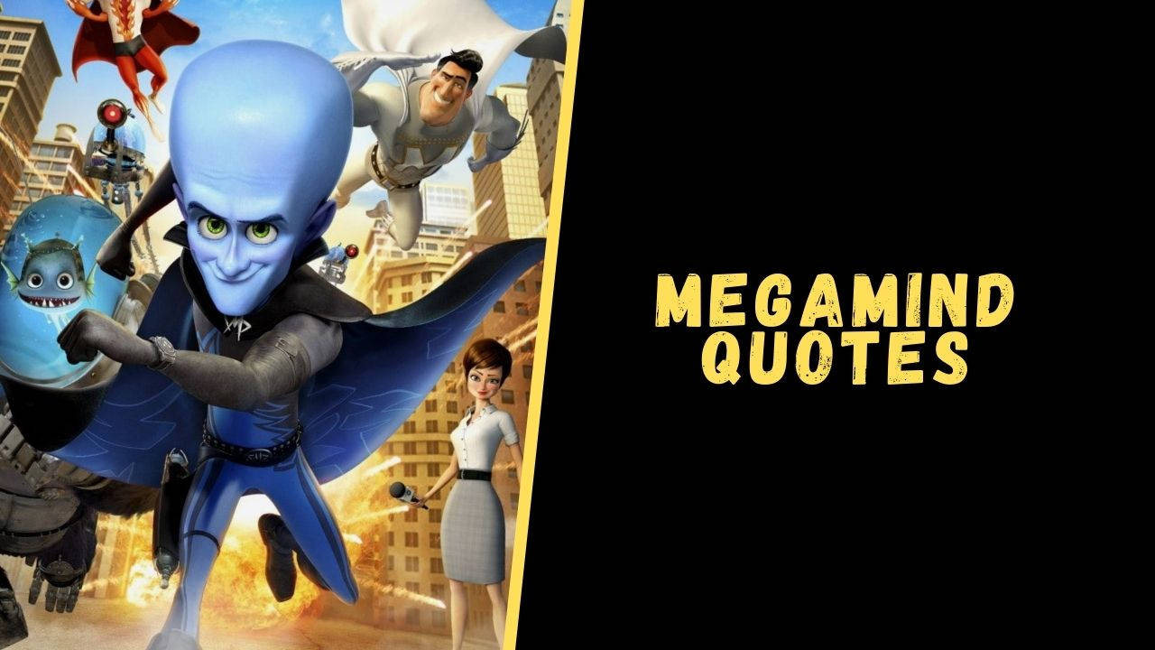 電影動圖 桌布 壁紙 — 藍色反派 Megamind 與盟友和敵人在混亂的動畫動作場景中飛越城市景觀。