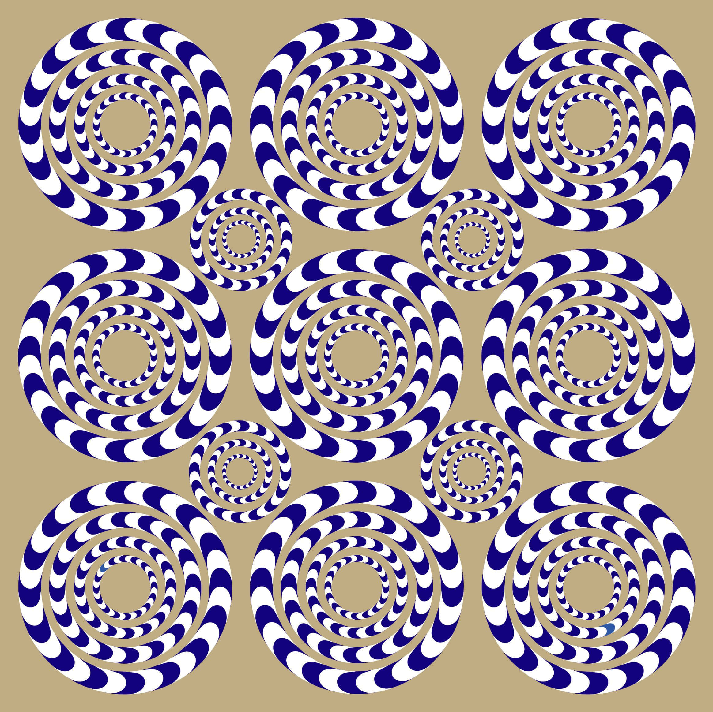 Illusion 桌布 壁紙 — 藍色和白色同心螺旋的迷人圖案在米色背景上營造出催眠般的視錯覺。