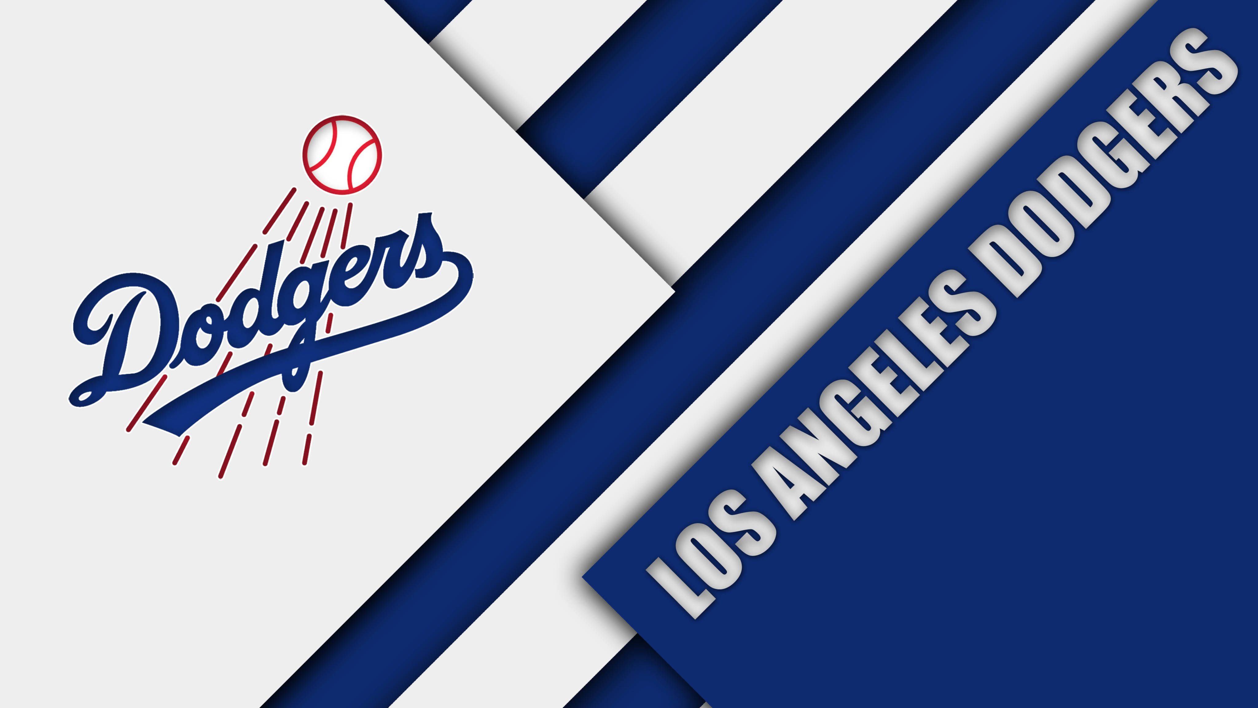 MLB 桌布 壁紙 — 藍色和紅色的洛杉磯道奇隊標誌，背景為動態對角線藍白相間。