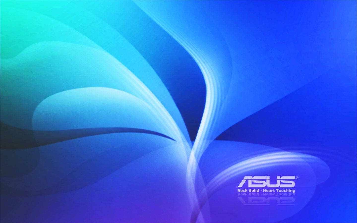 ASUS 桌布 壁紙 — 藍色和藍綠色的動態抽象漩渦流過帶有 ASUS 品牌的漸變背景。