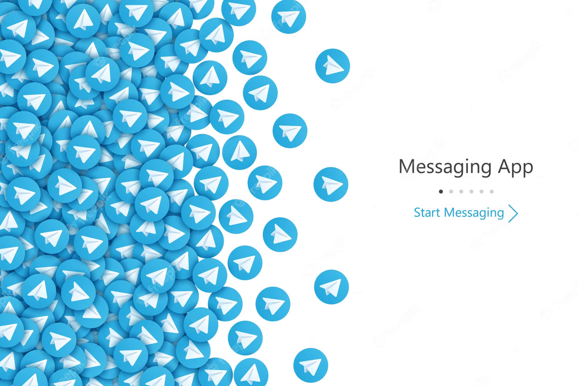 Telegram 桌布 壁紙 — 藍色圓形 Telegram 應用程式圖示以對角線方式排列在潔淨的白色背景上，並帶有極簡文字。
