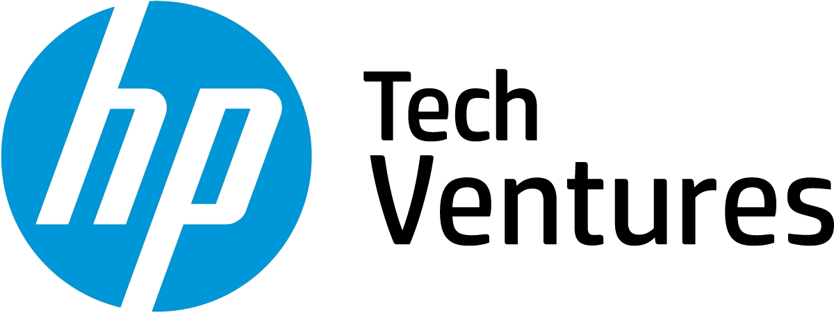 Hp Logo 桌布 壁紙 — 藍色圓形HP標誌，帶有風格化的hp字母，旁邊是黑色文字「Tech Ventures」，背景為純綠色。