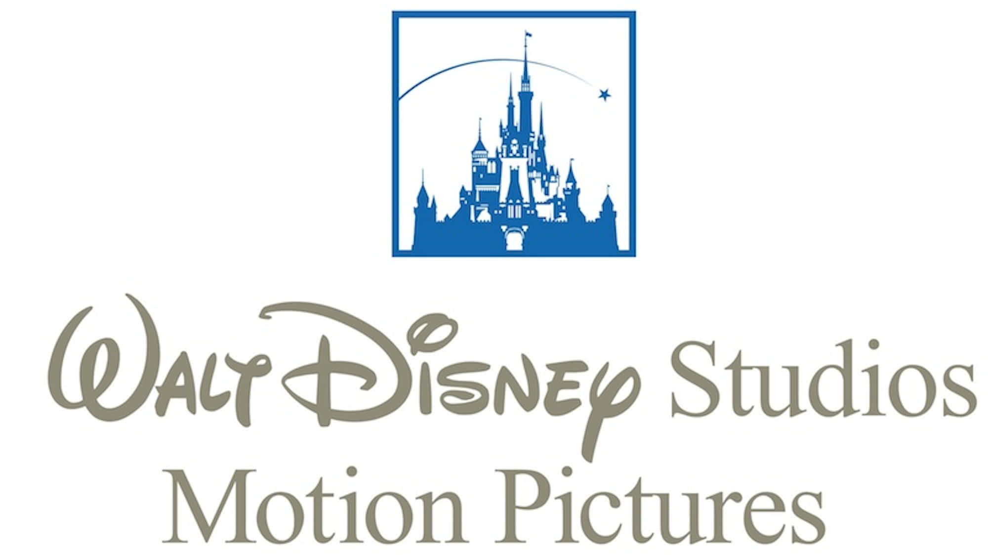 Walt Disney Studios Motion 桌布 壁紙 — 藍色城堡剪影，上方有星星和弧線，下方優雅字體寫著Walt Disney Studios Motion Pictures。