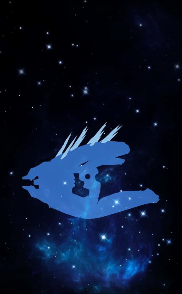 Halo Needler 桌布 壁紙 — 藍色太空船剪影在星光燦爛的宇宙中滑行，下方有發光的星雲。