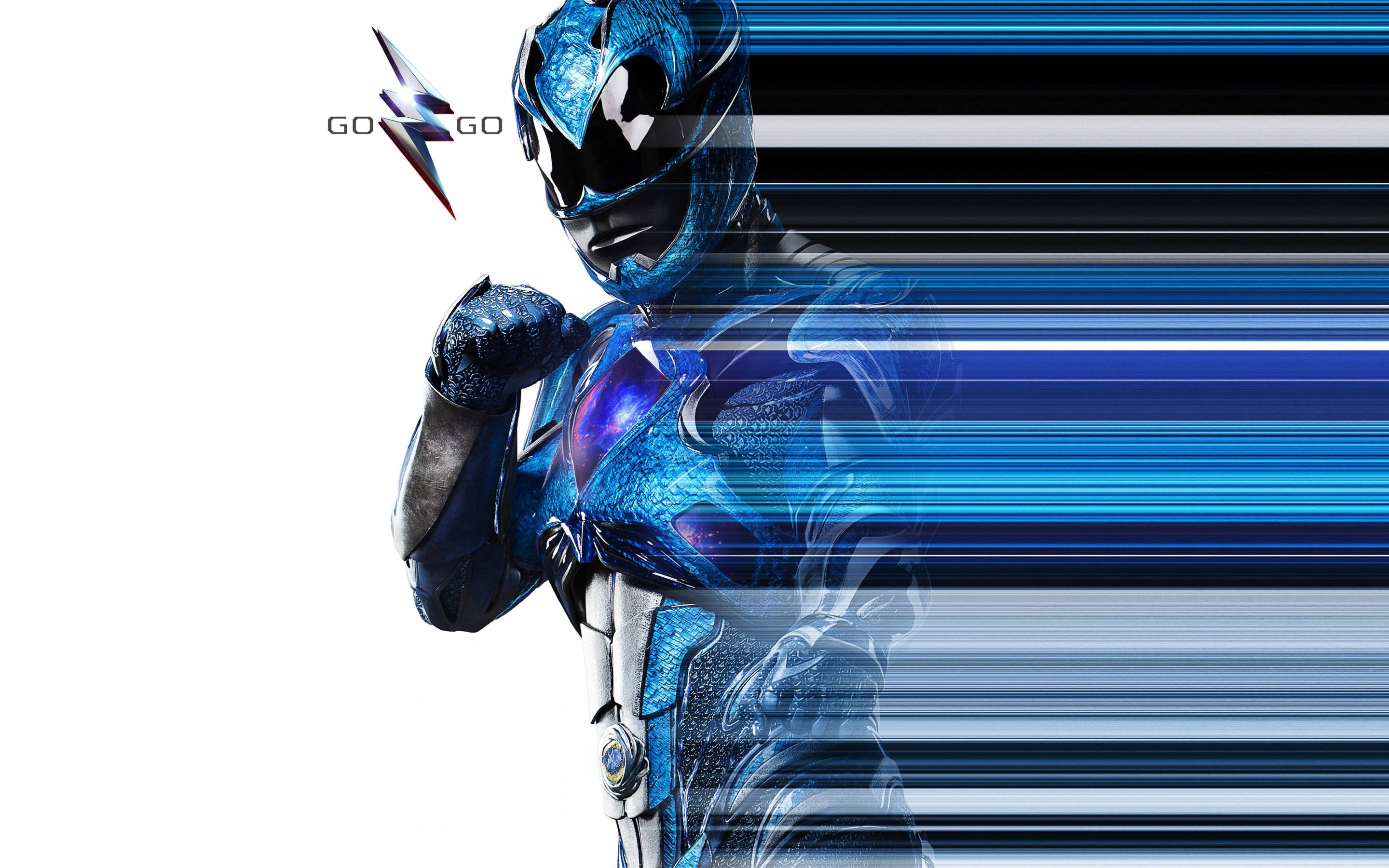 Power 桌布 壁紙 — 藍色戰士以動態姿勢對抗動態模糊條紋，並帶有 'GO GO' 標誌。